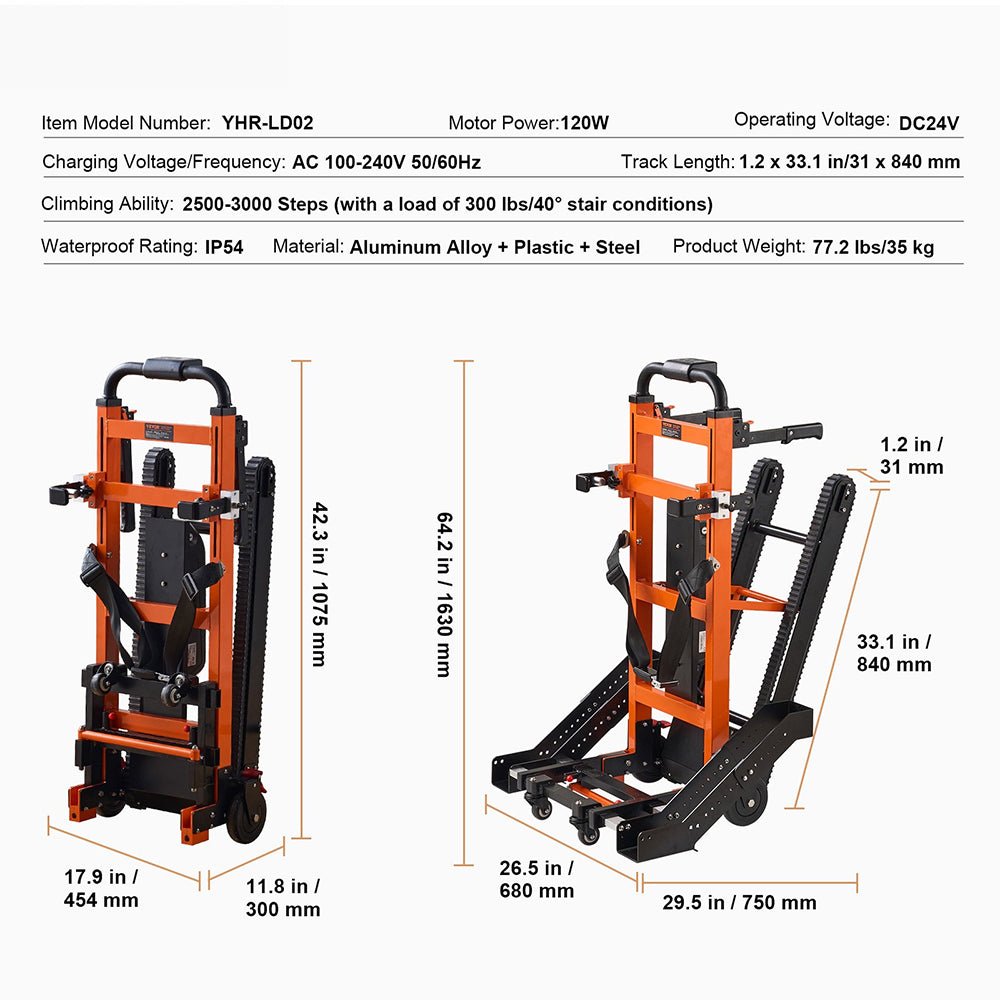 Heavy-Duty Premium Electric Folding Stair Climbing Wheelchair Hand Truck Dolly, 450LBS (SAK23175)