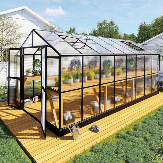[08x16FT] Heavy Duty Outdoor Walk-In Polycarbonate Patio Greenhouse With Double Swing Doors, 6MM (SAK26153)