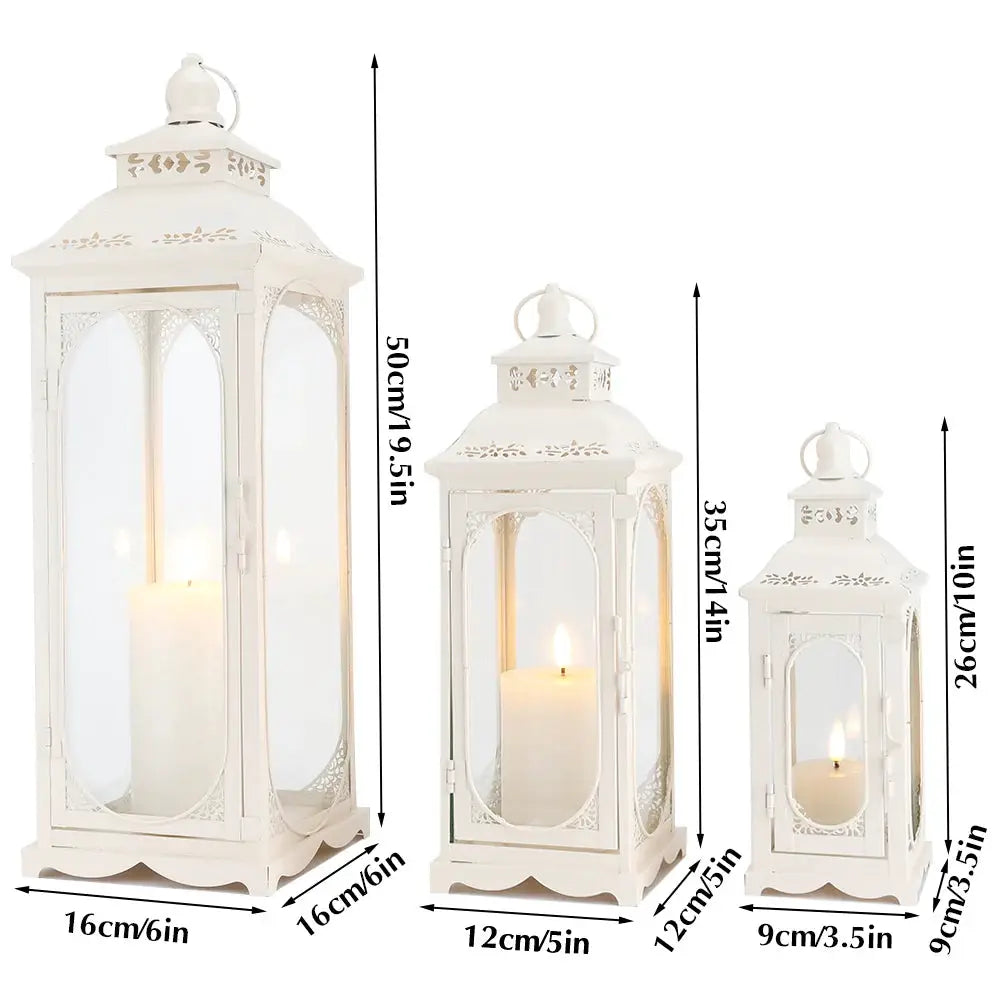 Set of 3 cream white decorative candle lanterns by JHY DESIGN, vintage style