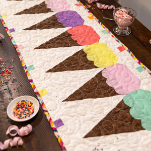 Ice Cream Cones Table Runner precut quilt kit by Block Party Quilt Co with colorful ice cream scoop blocks