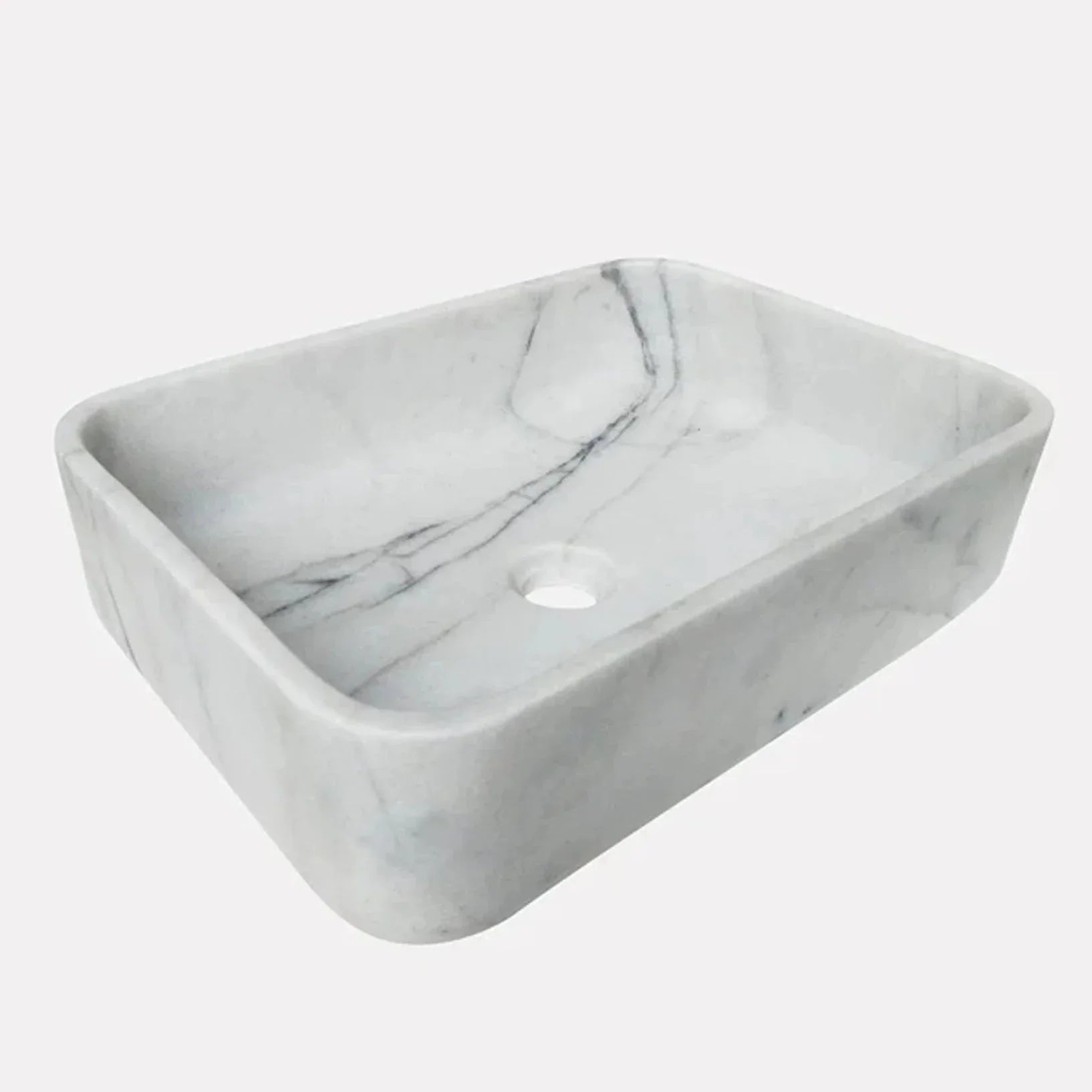 Villohome White Calacatta Marble rectangular above-vanity bathroom sink, 18x12x6 inches