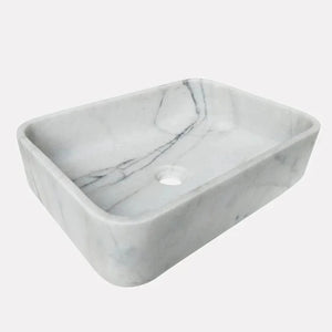 Villohome White Calacatta Marble rectangular above-vanity bathroom sink, 18x12x6 inches