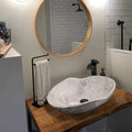 Carrara White Marble Wavy Designer Above Vanity Bathroom Sink (L)24" (W)14" (H)6"