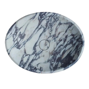 Calacatta Viola marble oval bathroom sink by Villohome, white with gray veining