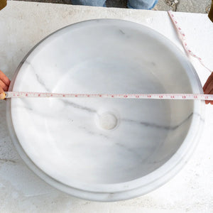 Carrara white marble round vanity sink by Villohome, 17-inch diameter, drop-in/above-counter