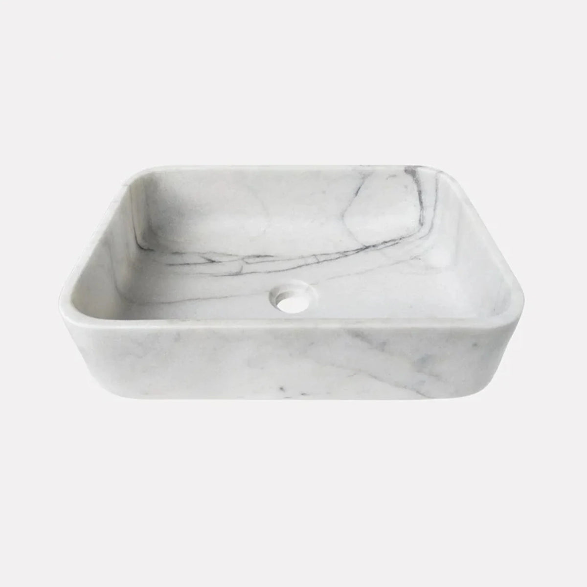 White Calacatta marble rectangular above-vanity bathroom sink, 18x12x6 in