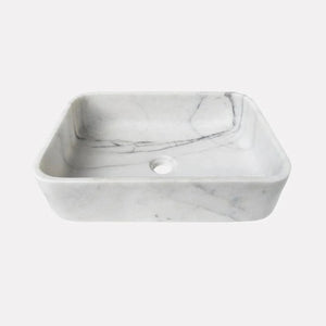 White Calacatta marble rectangular above-vanity bathroom sink, 18x12x6 in
