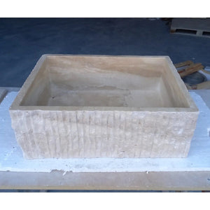 Travertine rectangular bathroom sink, beige natural stone for above-counter vanity, 23x18x8 inches
