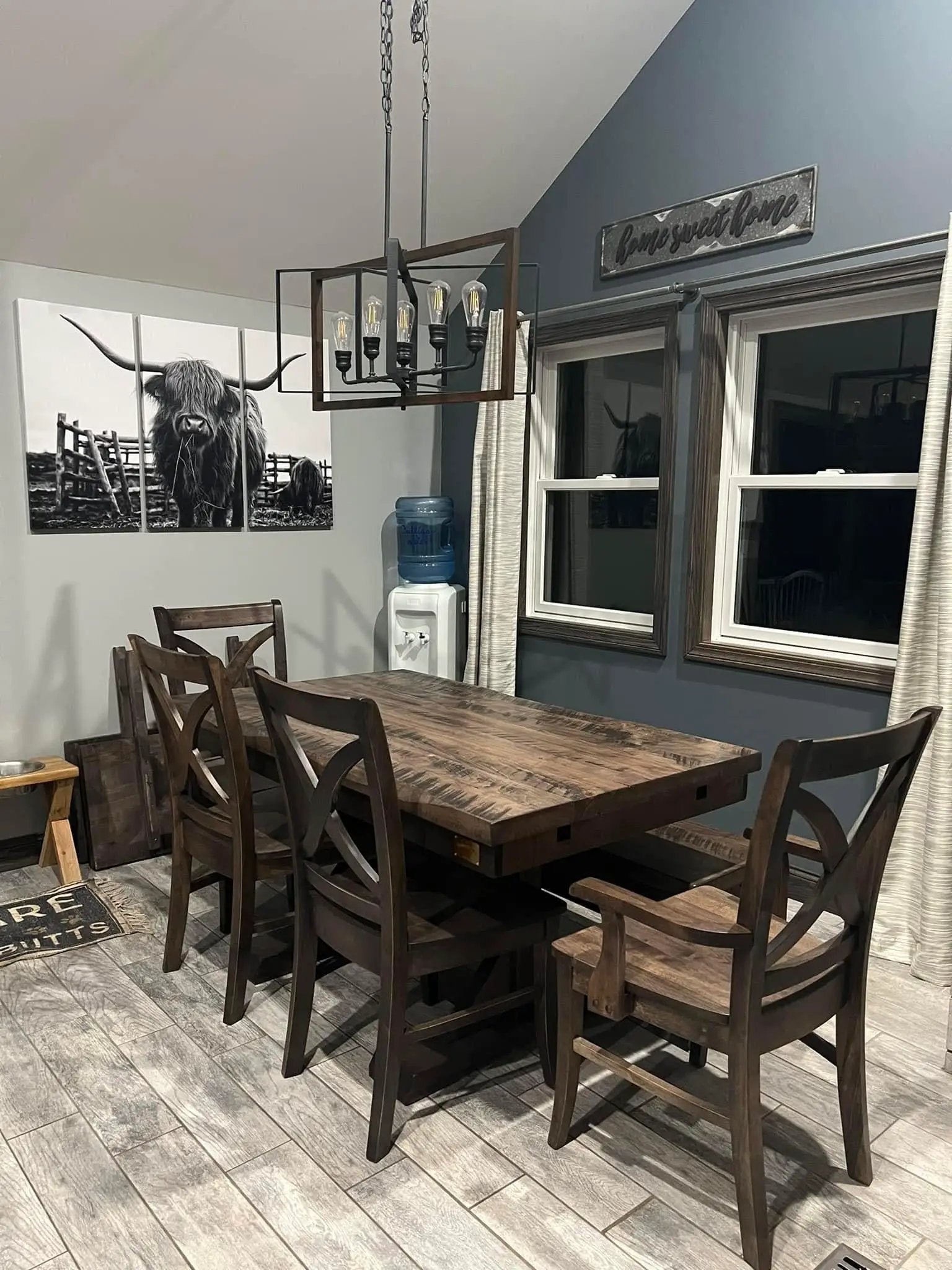 Vineyard Arm Chairs set of 6 in dark wood finish by Wooden Whale Workshop
