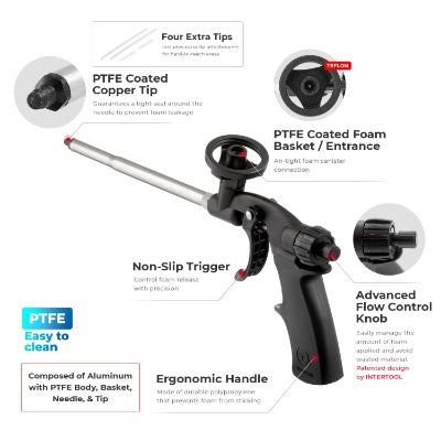 Intertool Foam Dispensing Gun - PTFE Basket & Needle with 6mm Tip