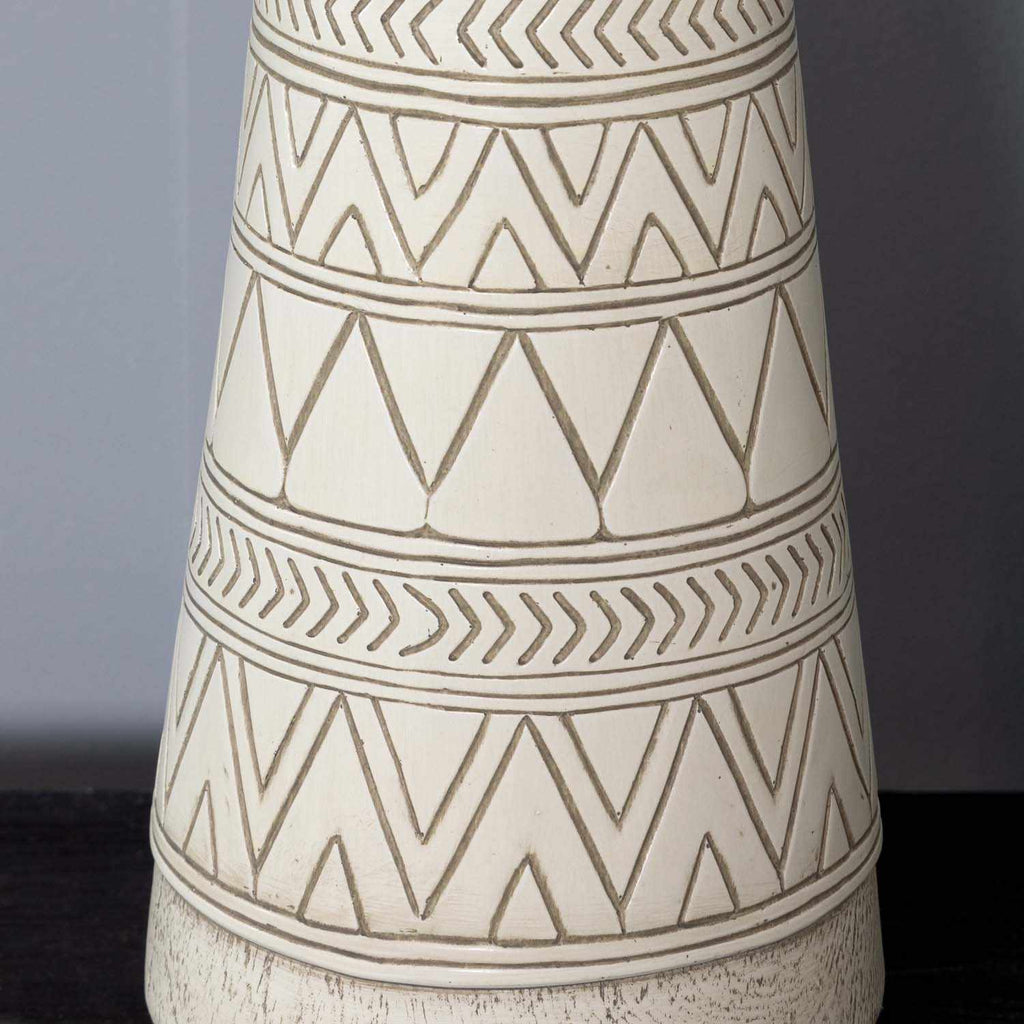 Tan and Cream Resin Lamp with White Linen Table Lamp