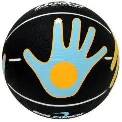HoopsKing Hands on Shooter Basketball with Hand Placement, black ball with blue handprint