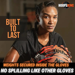 Hoop Handz weighted basketball gloves by HoopsKing in orange and black for increased hand speed.