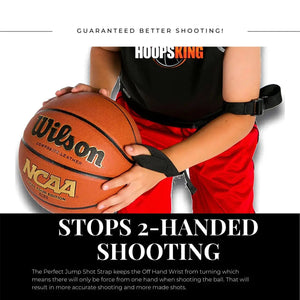 Perfect Jump Shot Strap (Off Hand) by HoopsKing - black wrist/forearm strap for basketball shooting aid.