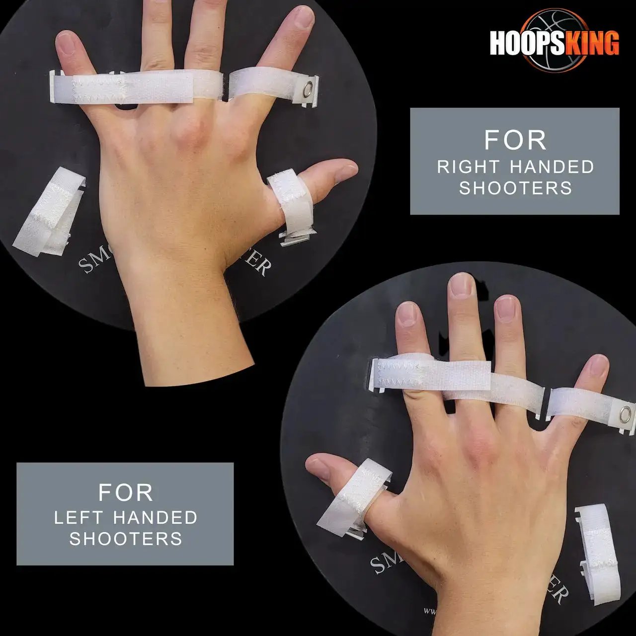 HoopsKing Smooth Shooter off-Hand training aid, white strap, designed for left- and right-handed shooters