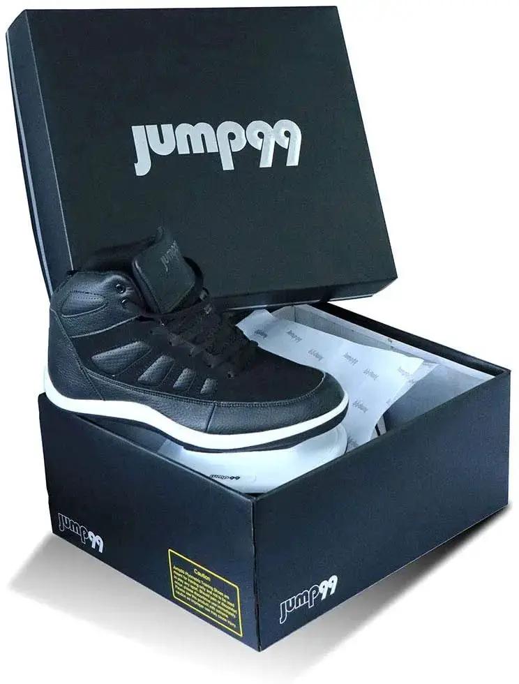 Jump 99 plyometric training shoes, black high-top with white sole in box