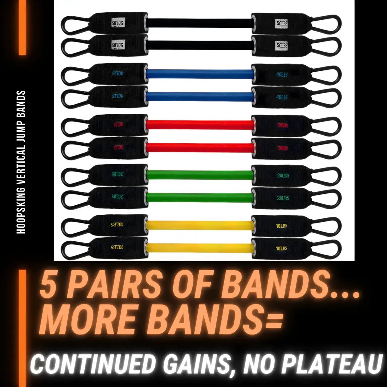 HoopsKing vertical jump trainer resistance bands, 5 pairs in assorted colors for basketball training