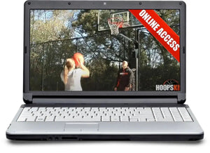 Big Shot training video on laptop screen with HoopsKing branding and Online Access ribbon