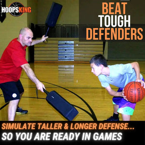 Defender Extender basketball training pads by HoopsKing; gym drill with defender and ball handler