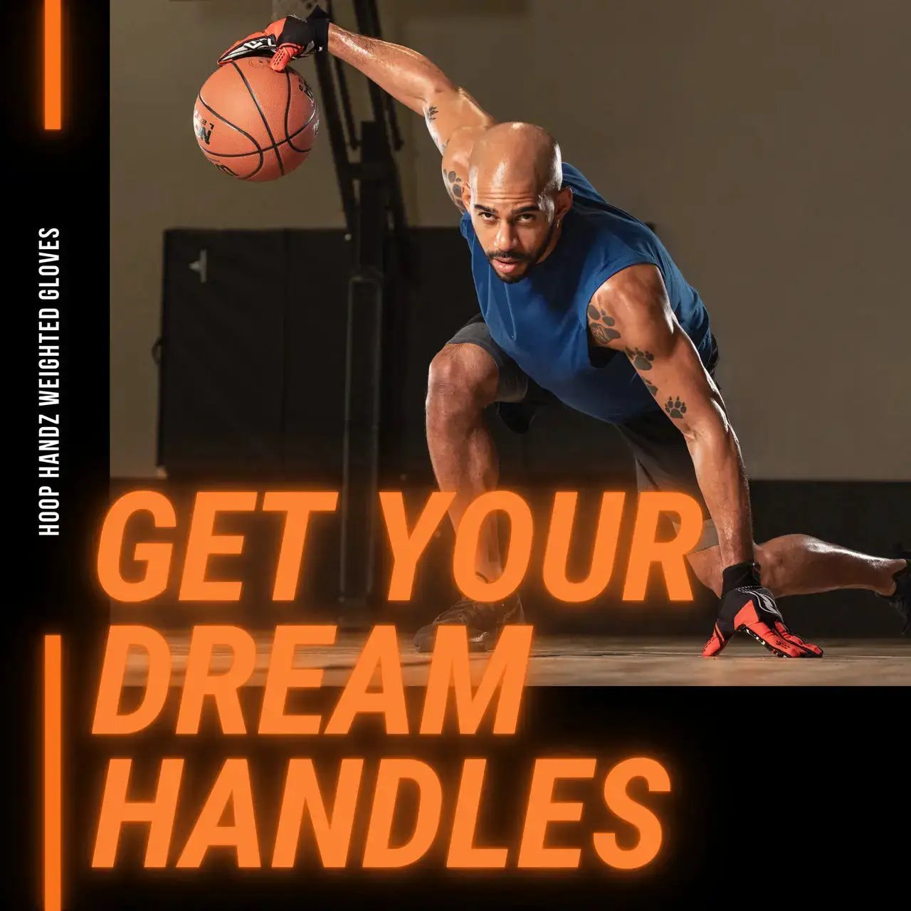 Hoop Handz Weighted Basketball Gloves by HoopsKing; orange and black training gloves designed to boost hand speed.