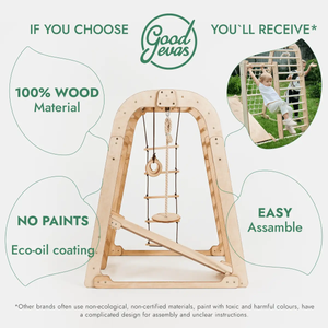 Indoor Playground for Children 7in1 wooden playset by Goodevas with 100% wood material and eco-oil coating