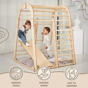 Goodevas 6in1 indoor wooden playground for children with slide and climbing ladder, natural wood