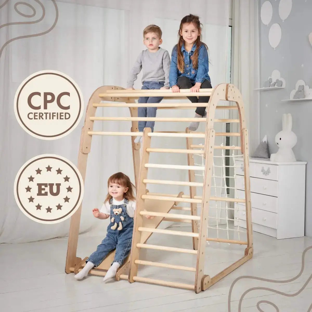 6in1 Indoor Wooden Playground with swings and slide board - Goodevas