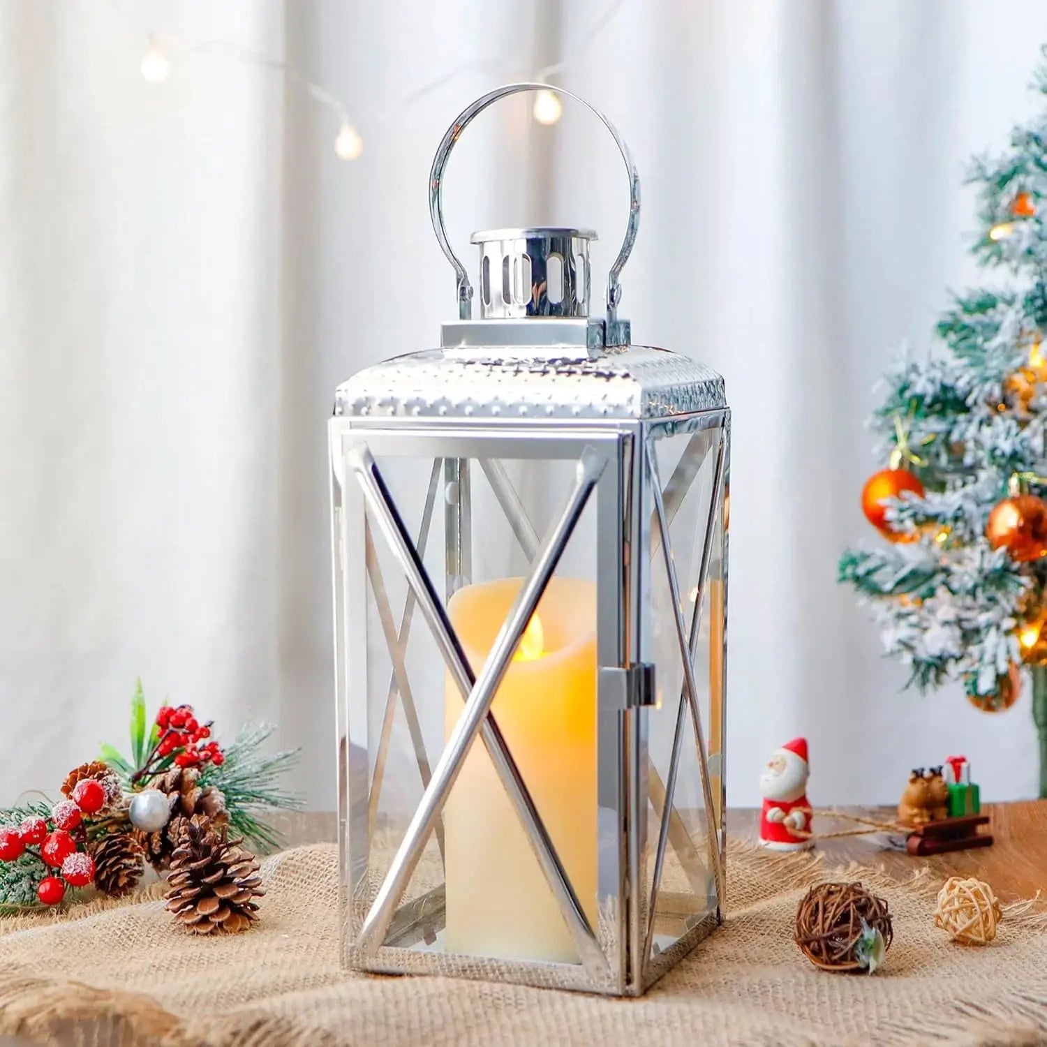 14-inch H square stainless steel lantern by JHY DESIGN; decorative candle lantern.