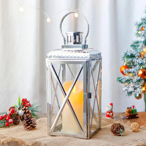 14-inch H square stainless steel lantern by JHY DESIGN; decorative candle lantern.