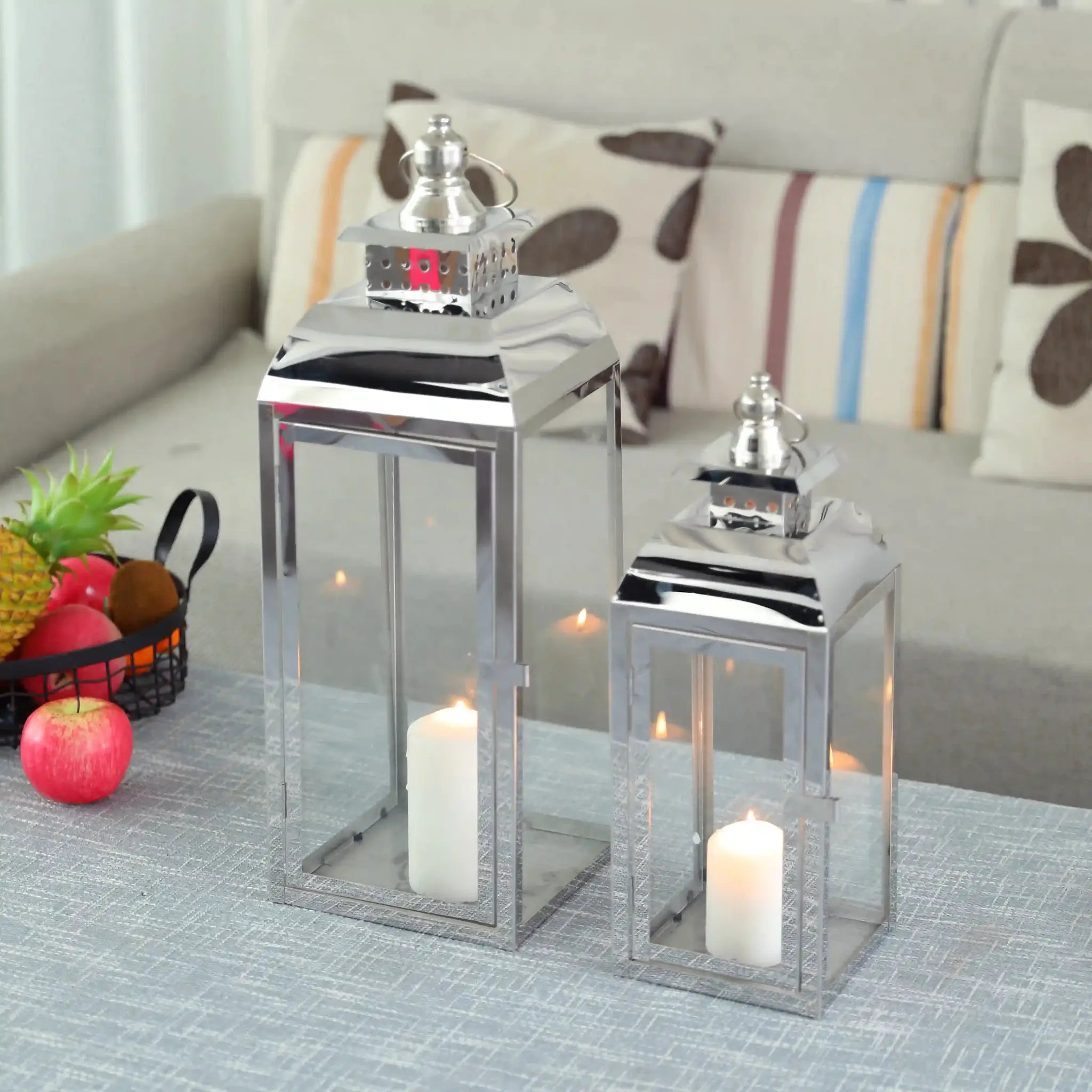 Decorative candle lanterns, stainless steel by JHY DESIGN, 20.5-inch and 15-inch high, set of 2