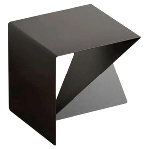 Villohome Japanese Style asymmetrical metal coffee table with a black finish and geometric triangular base.