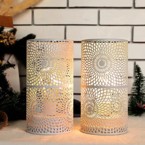 Battery powered table lamps set of 2 by JHY DESIGN with white lattice metal shades and warm glow