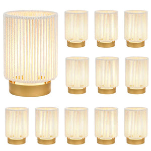 Set of 2 braided cotton rope table lamps, battery operated, with gold bases