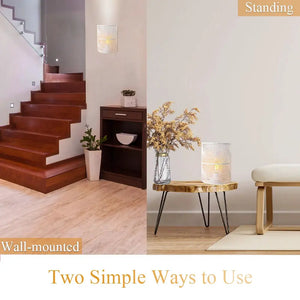Set of 2 8''H wall battery-powered lamps, Sunflow white, with decorative perforated pattern.