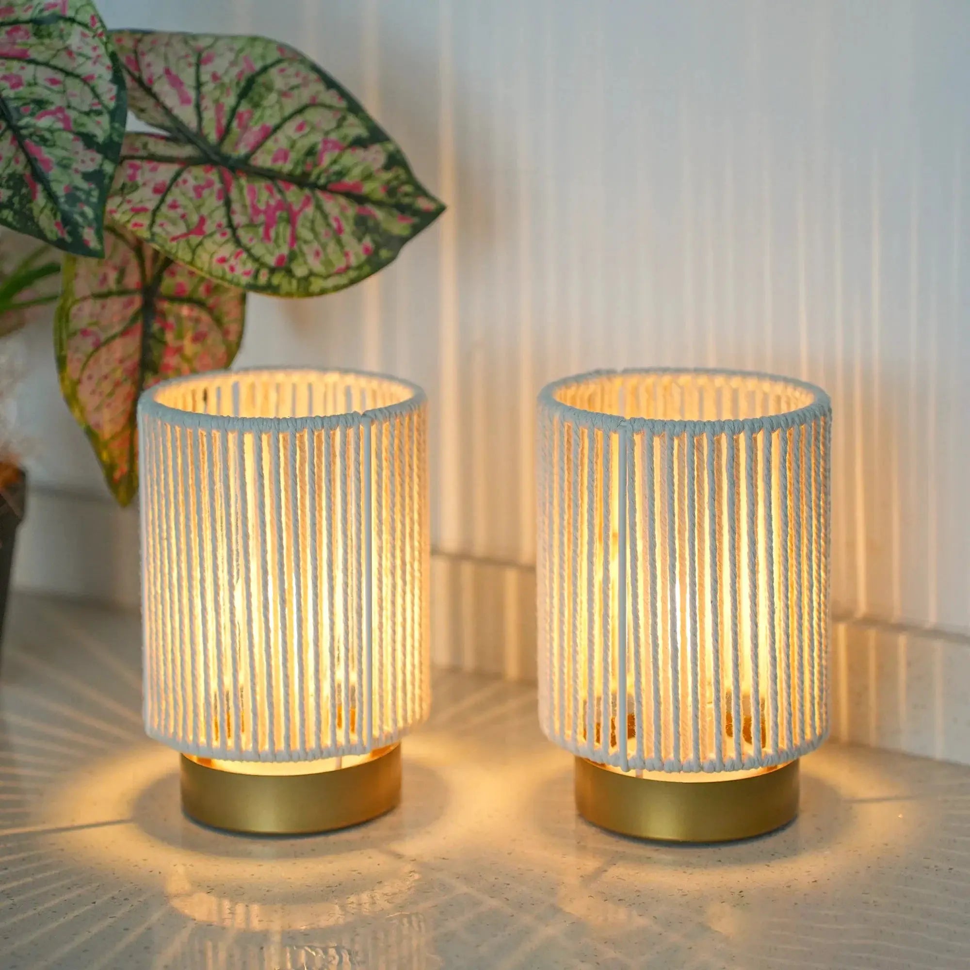 Table lamps, set of 2, braided cotton rope, 6.5 inches tall, battery-operated, JHY DESIGN.