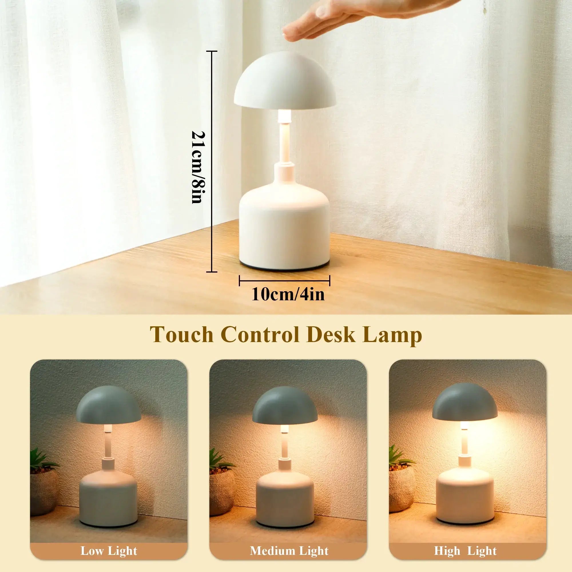 Set of 2 rechargeable mushroom lamps by JHY DESIGN; cordless lamps with mushroom shades and white bases, 21 cm tall.