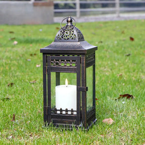 Vintage Hanging Lantern by JHY DESIGN, black with gold brush, decorative candle lantern.