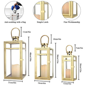 Set of 3 gold stainless steel decorative candle lanterns with glass panels by JHY DESIGN