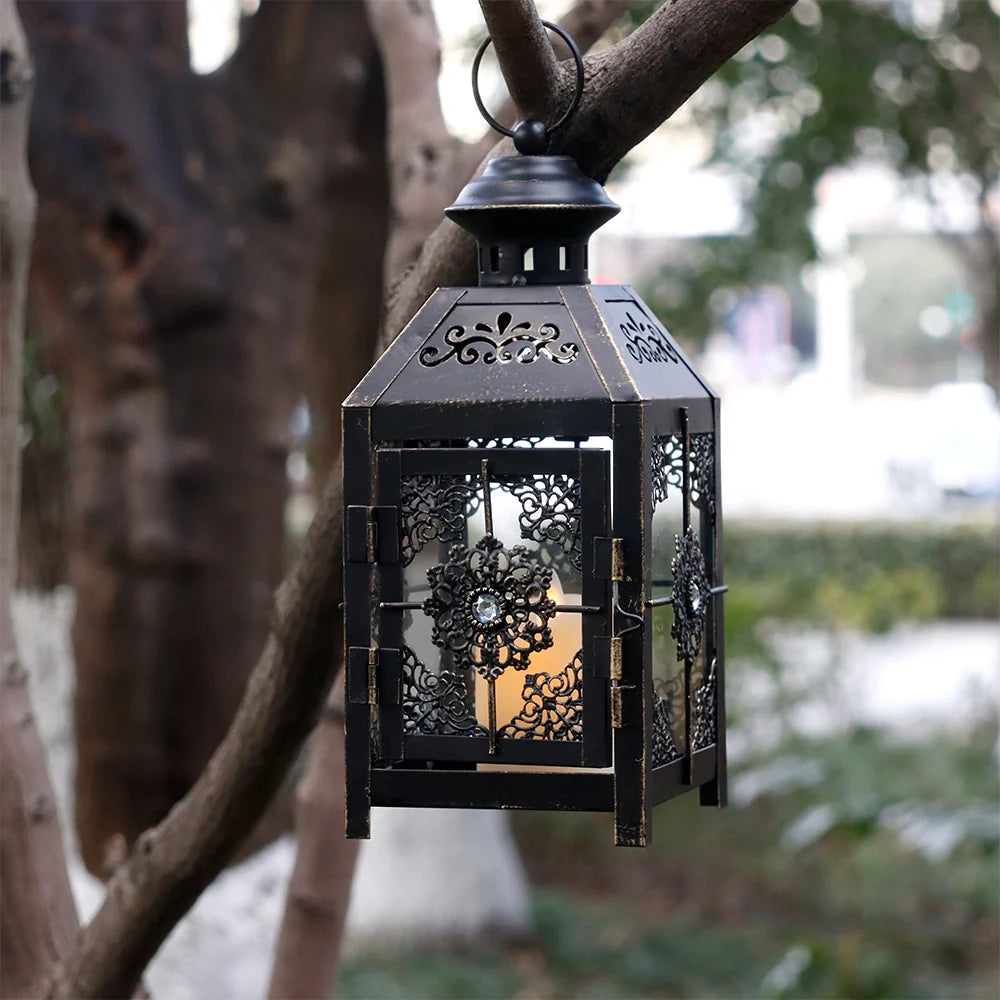 JHY DESIGN Set of 2  Decorative Candle Lantern 9.5" High Metal Candle Lantern