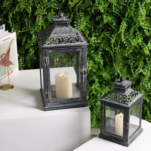 Antique grey brush decorative lanterns set of 2, metal outdoor candle lanterns by JHY DESIGN