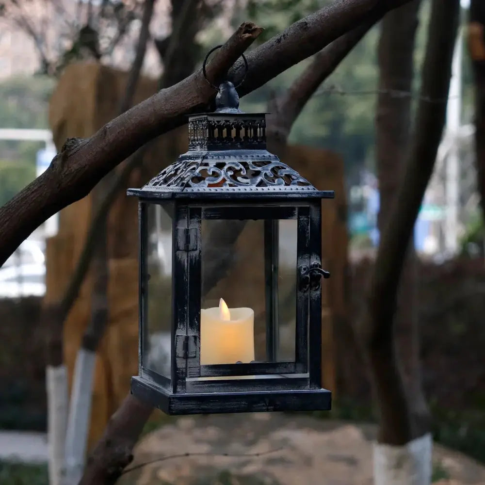 Antique Grey Brush Decorative Lanterns, set of 2, outdoor candle lanterns.