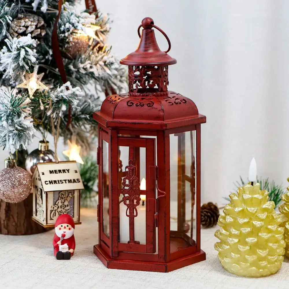 10H Vintage Hanging Lantern, red metal decorative candle lantern by JHY DESIGN, Home & Garden