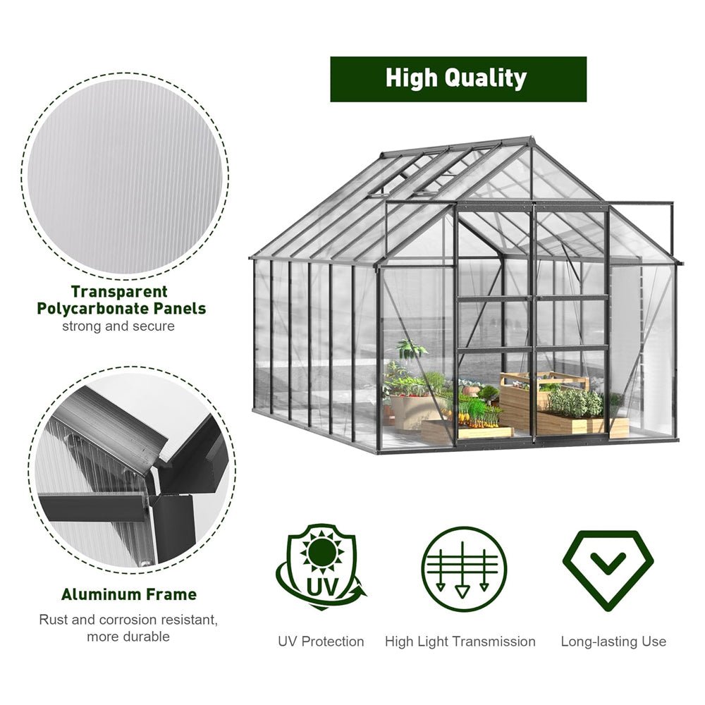 [08x12FT] Large Heavy Duty Outdoor Walk-In Polycarbonate Greenhouse Kit With Adjustable Vents And Sliding Doors (95736851)