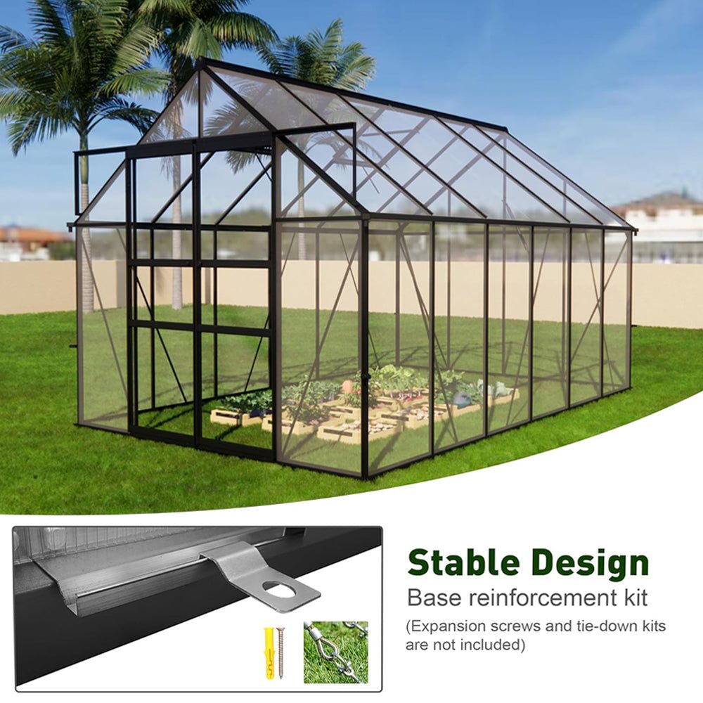 [08x12FT] Large Heavy Duty Outdoor Walk-In Polycarbonate Greenhouse Kit With Adjustable Vents And Sliding Doors (95736851)