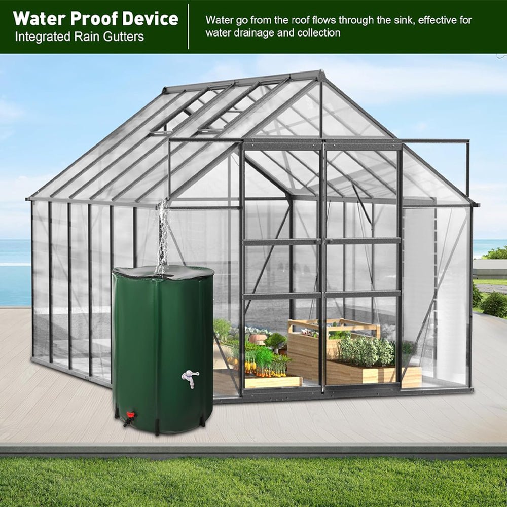 [08x12FT] Large Heavy Duty Outdoor Walk-In Polycarbonate Greenhouse Kit With Adjustable Vents And Sliding Doors (95736851)
