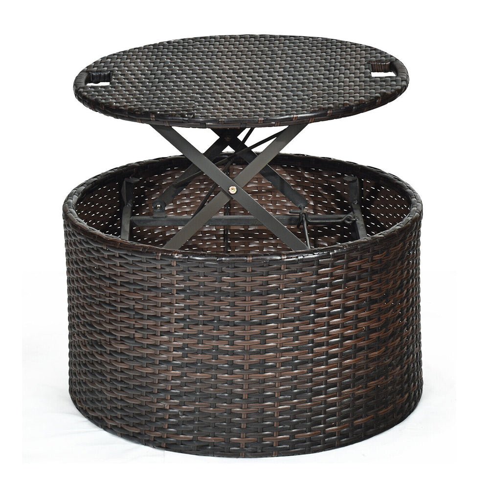 Large Outdoor Patio Rattan Daybed Sofa W/ Adjustable Table Top, Canopy & 3 Pillows, 76" (SAK91254)