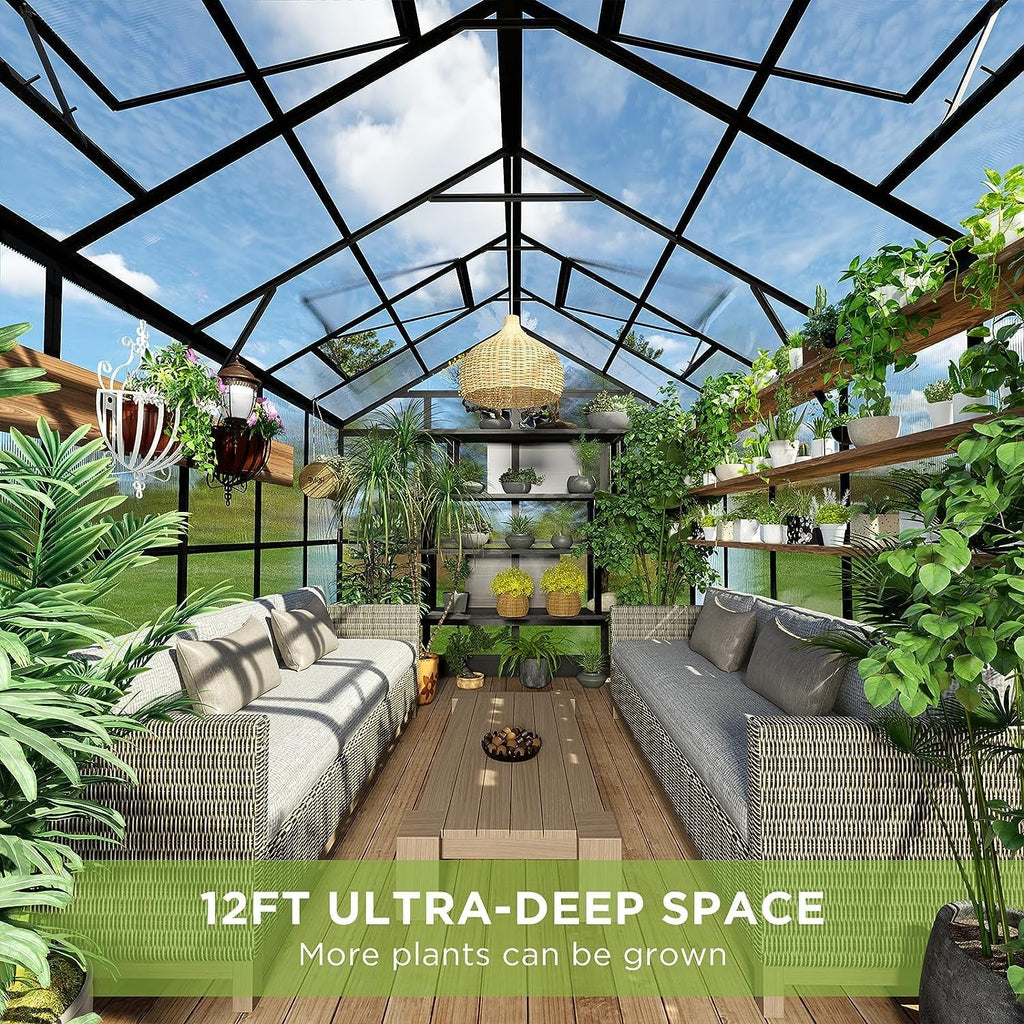 [08x12FT] Large Premium Outdoor Aluminum Polycarbonate Greenhouse With Double Swing Doors (SAK92641)