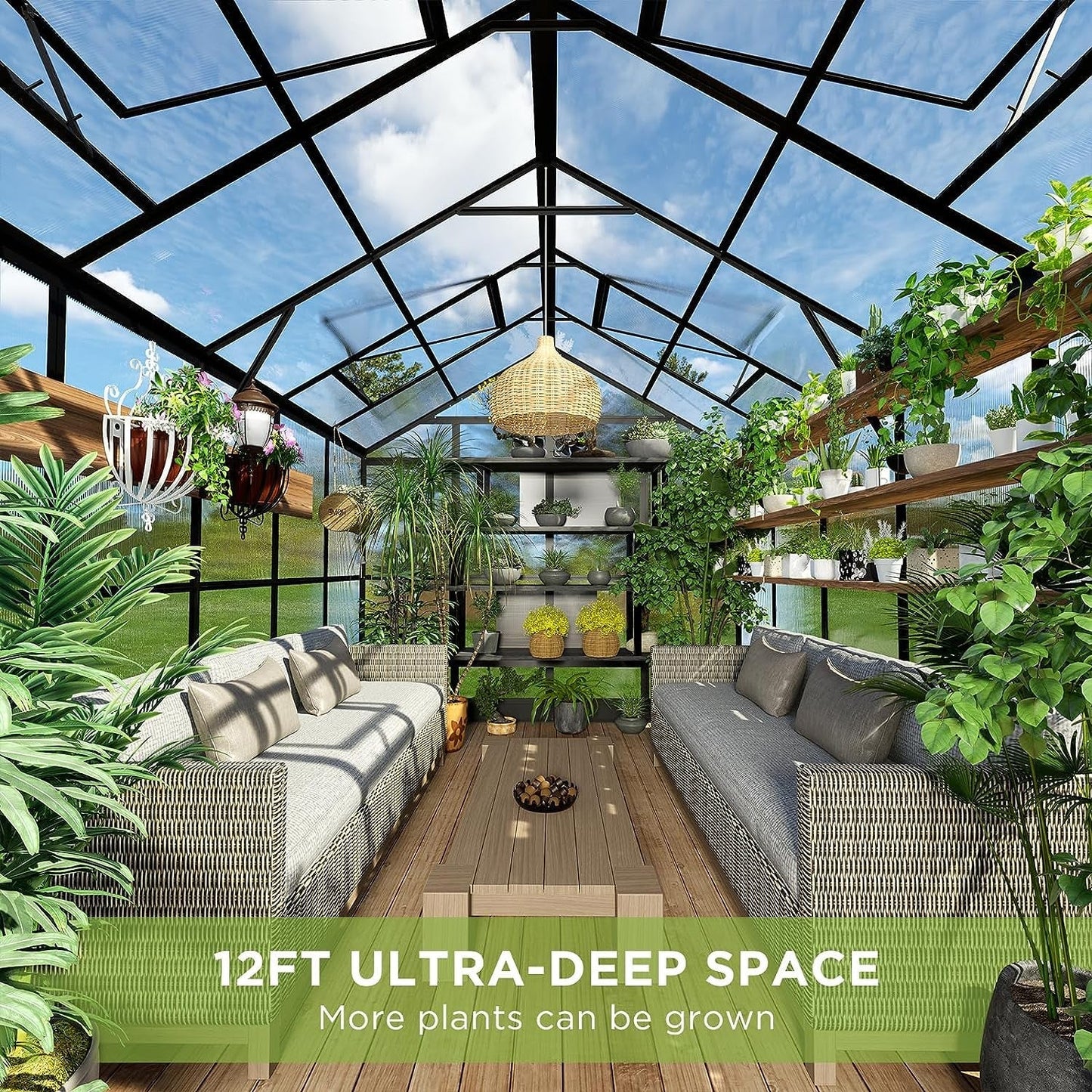 [08x12FT] Large Premium Outdoor Aluminum Polycarbonate Greenhouse With Double Swing Doors (SAK92641)