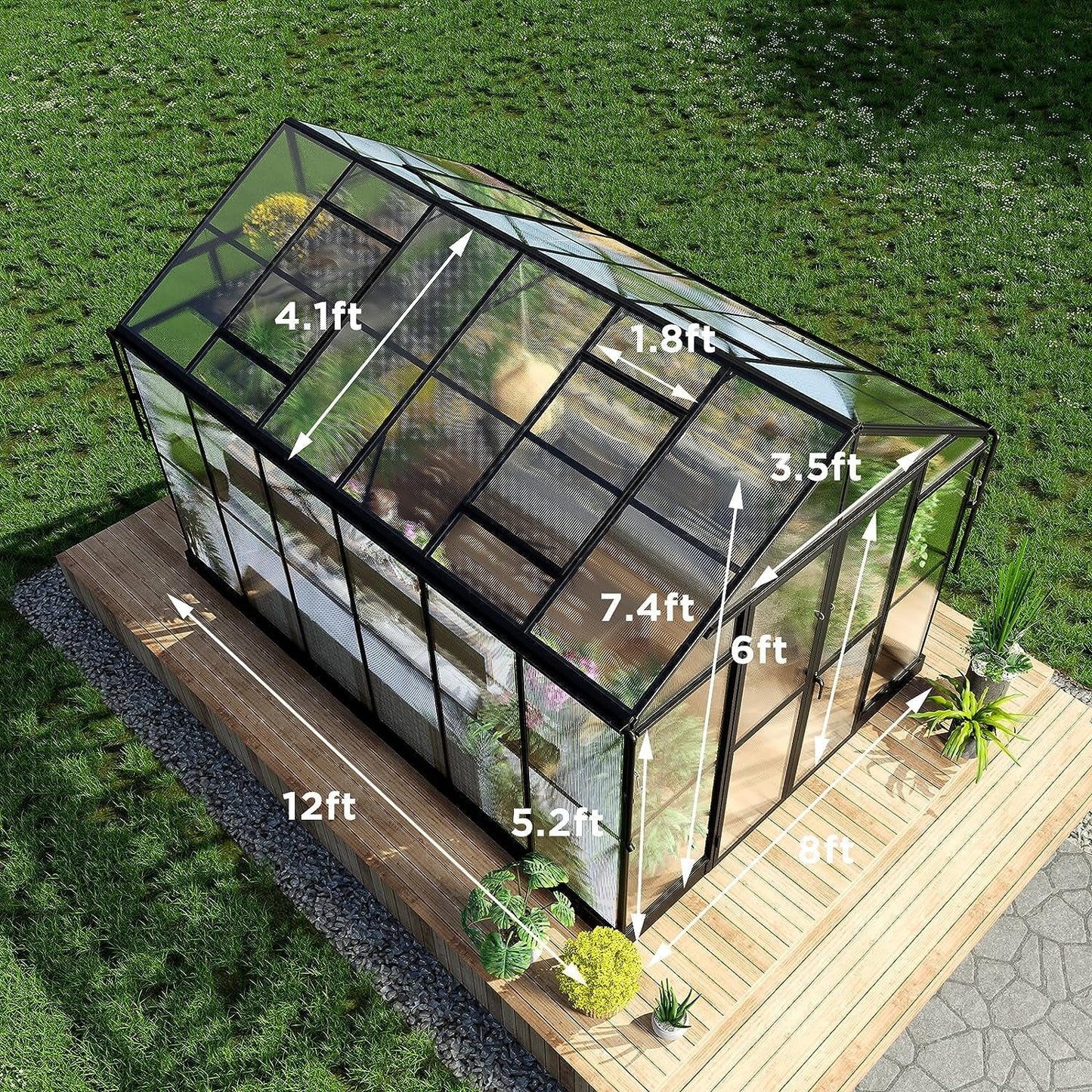 [08x12FT] Large Premium Outdoor Aluminum Polycarbonate Greenhouse With Double Swing Doors (SAK92641)
