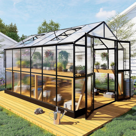[08x12FT] Large Premium Outdoor Aluminum Polycarbonate Greenhouse With Double Swing Doors (SAK92641)